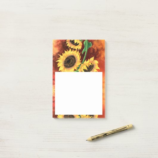 Schöne Drei Sonnenblumen - Malerei - Post-it Klebezettel (Auf Schreibtisch)