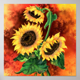 Schöne Drei Sonnenblumen Poster - Malerei