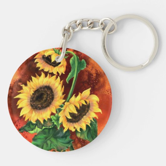 Schöne Drei Sonnenblumen Schlüsselanhänger - Maler (Rückseite)