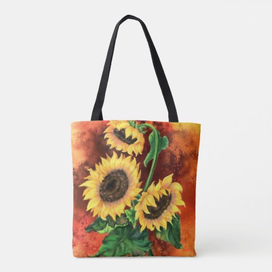 Schöne Drei Sonnenblumen Tote Tasche - Malerei (Rückseite)
