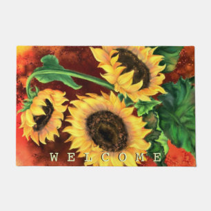 Schöne drei Sonnenblumen - Willkommen Fußmatte