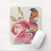 schöne Drossel auf einer Stargazerlilie Mousepad (Mit Mouse)