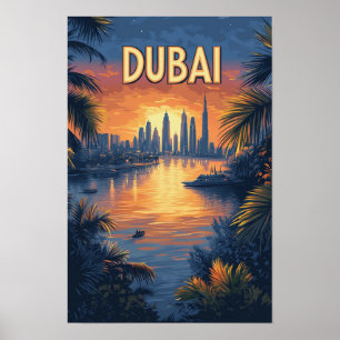 Schöne Dubai Vintage-Illustration Reise Poster