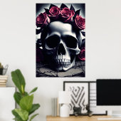 Schöne Dunkel- und Gotische Rose Skull Poster (Heimbüro)