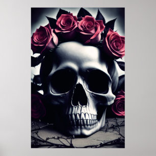 Schöne Dunkel- und Gotische Rose Skull Poster