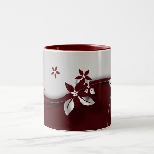 Schöne dunkelrote und silbergraue Blume Zweifarbige Tasse (Mittel)