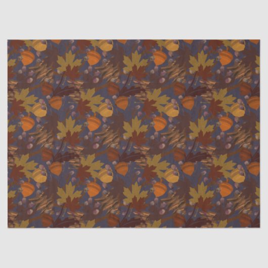 Schöne dunkle Herbstlaube Acorns Pine Cones Seidenpapier (Vorderseite)