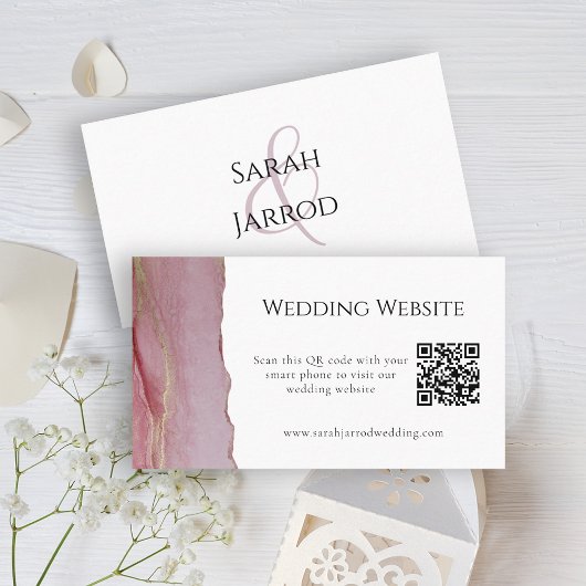 Schöne Dusty Pink QR Wedding Website Card Visitenkarte
