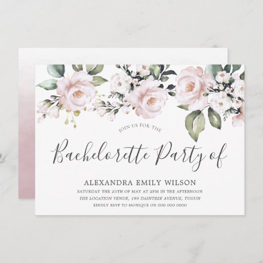Schöne Dusty Rose Blush Junggeselinnen-Abschied Einladung (Vorne/Hinten)