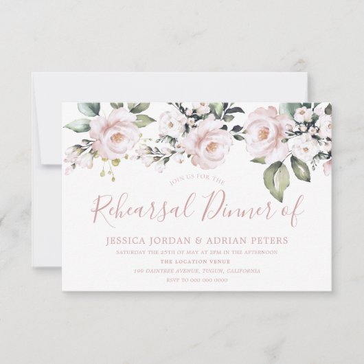 Schöne Dusty Rose Rosa Probe Abendessen Einladung (Vorderseite)