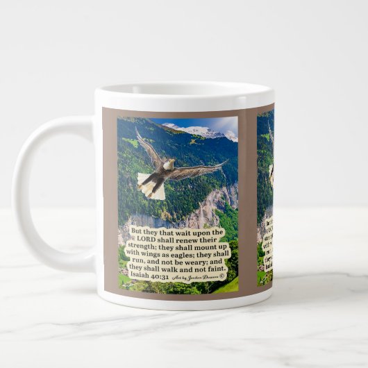 Schöne Eagle-Schrift Isaiah 40:31 Jumbo-Tasse (Links)
