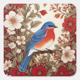 Schöne Eastern Bluebird Rote Blüten Quadratischer Aufkleber