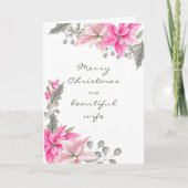 Schöne Ehefrau Hübsch Pink Pinsettia Weihnachten Karte (Vorderseite)