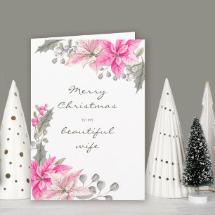 Schöne Ehefrau Hübsche rosa Poinsettie Weihnachten Karte