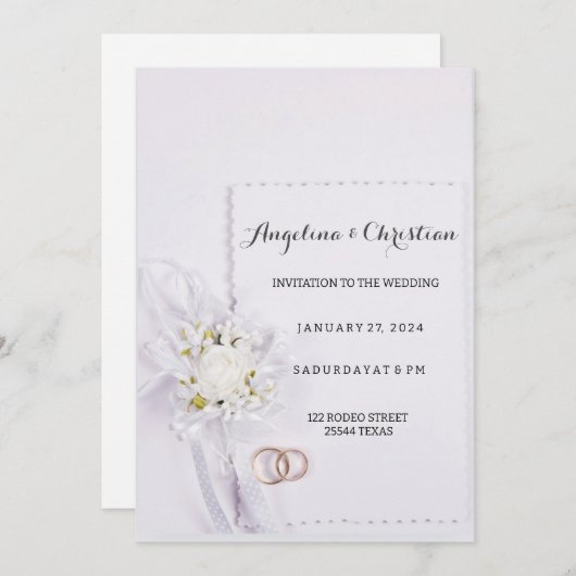 Schöne Ehering Hochzeitseinladung Karte (Vorne/Hinten)