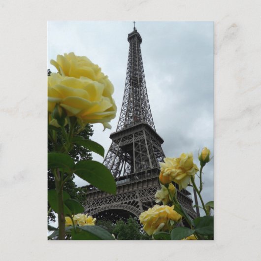 Schöne Eiffelturm Gelbe Rosen Paris Post Card Postkarte (Vorderseite)