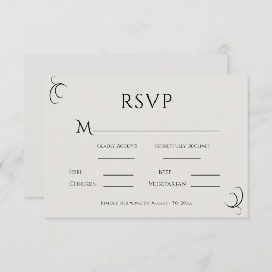 Schöne einfache moderne neutrale Hochzeit RSVP Karte (Vorne/Hinten)