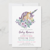 Schöne Einhorn Lila Blumenmädchen Kinderdusche Einladung (Vorderseite)