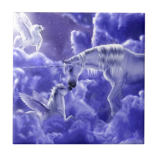 Schöne Einhorn Mutter und Tochter Fliese (Vorderseite)