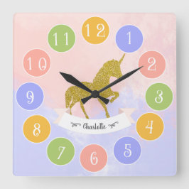 Schöne Einhorn-Silhouette gefüllt mit Glitzer Squ Quadratische Wanduhr