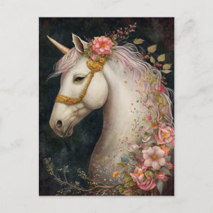Schöne Einhorn- und Blumenpostkarte Postkarte