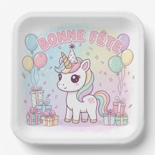 Schöne Einhornparty Pappteller (Vorderseite)