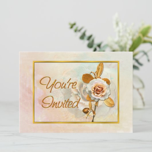 Schöne Einladung mit Rose (Stehend Vorderseite)