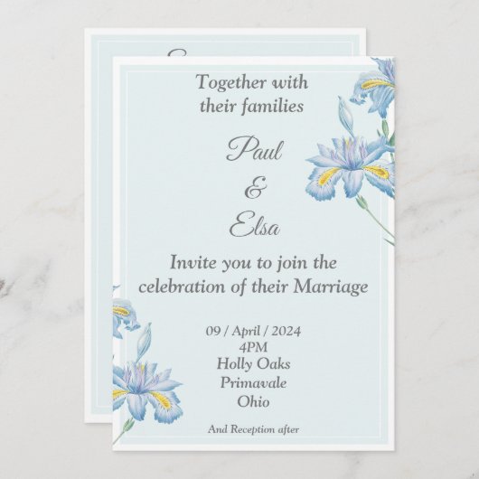 Schöne Einladung zur Hochzeit, blau, blau (Vorne/Hinten)