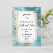 Schöne Einladung zur Hochzeit, blauer Goldmarmor (Stehend Vorderseite)