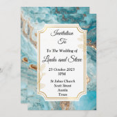Schöne Einladung zur Hochzeit, blauer Goldmarmor (Vorne/Hinten)