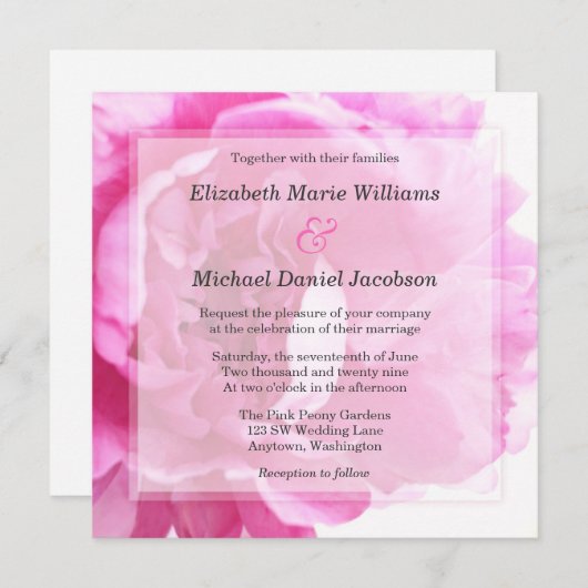 Schöne Einladungen zum Hochzeitsfeiern in Pink (Vorne/Hinten)