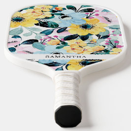 Schöne, einzigartige blaue und gelbe Blumen Pickleball Schläger