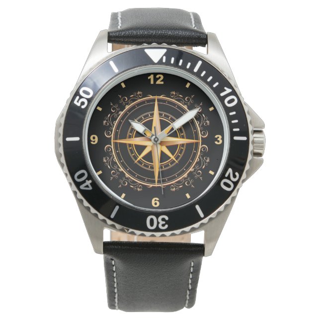 Schöne einzigartige Gold & Black Compass Antique ~ Armbanduhr (Vorderseite)