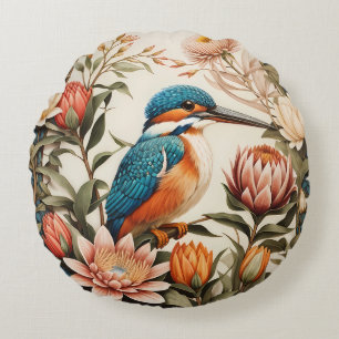 Schöne Eisvogel- und Protea-Blumen Rundes Kissen