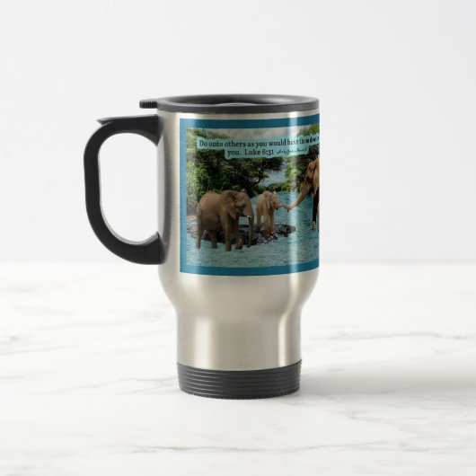 Schöne Elefantenschrift Luke 6:31 Reisebecher (Links)