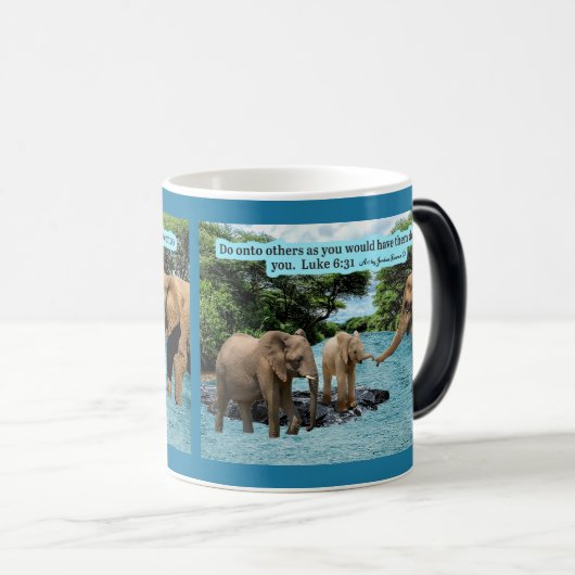 Schöne Elefantenschrift Luke 6:31 Verwandlungstasse (VorderseiteRechts)
