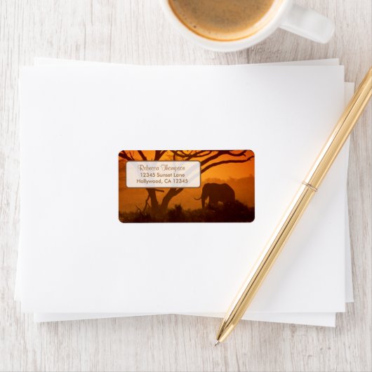 Schöne Elefantenwelt Silhouette & Sonnenuntergang Adressaufkleber (Insitu)