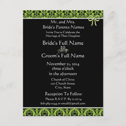 Schöne Elegant Green Damask Einladung (Vorderseite)