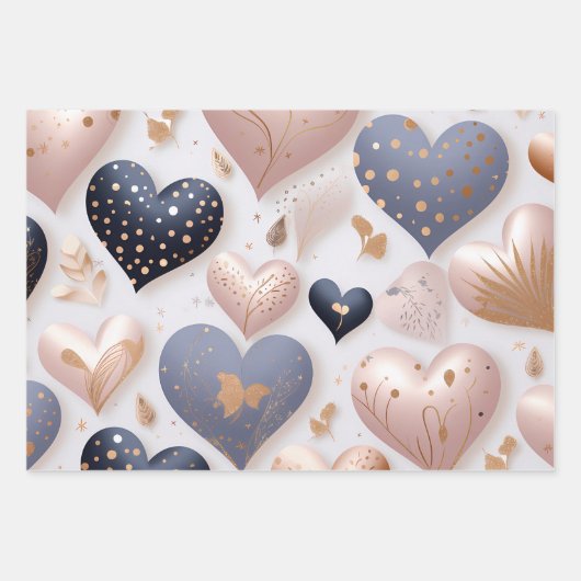 Schöne elegante 3D-Herzen Geschenkpapier Set (Vorderseite 2)