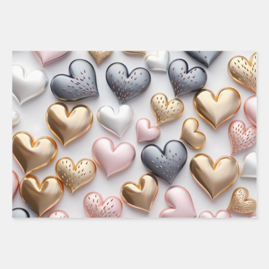 Schöne elegante 3D-Herzen Geschenkpapier Set (Vorderseite)