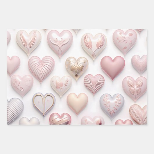 Schöne elegante 3D-Herzen Geschenkpapier Set (Vorderseite 3)