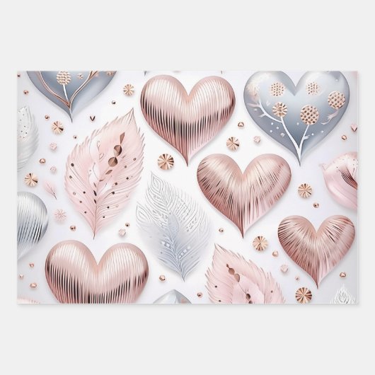 Schöne elegante 3D-Herzen Geschenkpapier Set (Vorderseite 2)