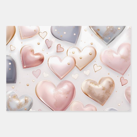 Schöne elegante 3D-Herzen Geschenkpapier Set (Vorderseite)