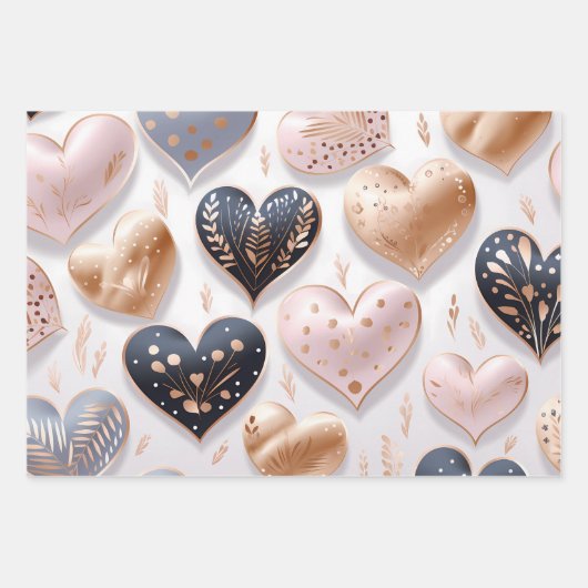 Schöne elegante 3D-Herzen Geschenkpapier Set (Vorderseite 3)