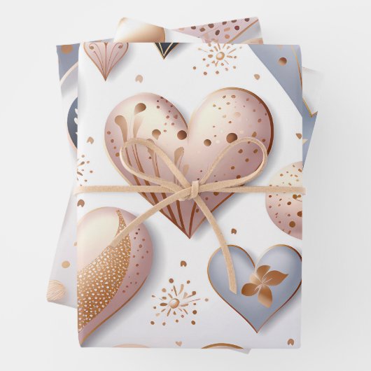 Schöne elegante 3D-Herzen Geschenkpapier Set (Beispiel)