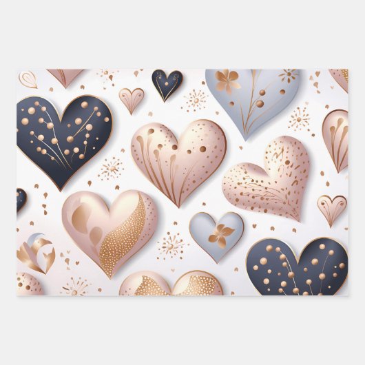 Schöne elegante 3D-Herzen Geschenkpapier Set (Vorderseite)