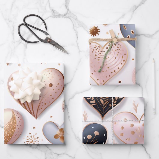 Schöne elegante 3D-Herzen Geschenkpapier Set (Vorderseite)