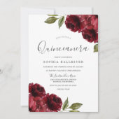 Schöne Elegante Burgund Rote Blume Quinceanera Einladung (Vorderseite)