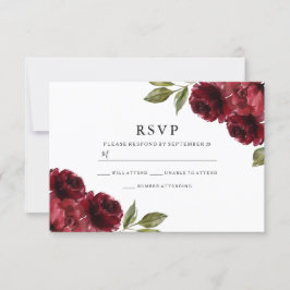 Schöne, elegante Burgunder Rote Blume Hochzeit RSVP Karte