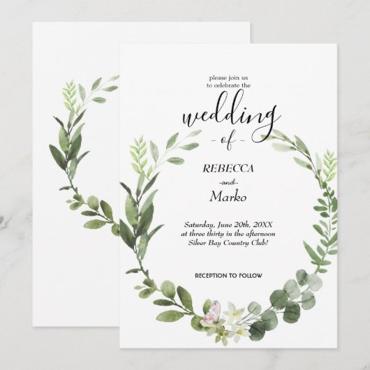 Schöne elegante Eukalyptus-Blätter Einladung (Vorne/Hinten)